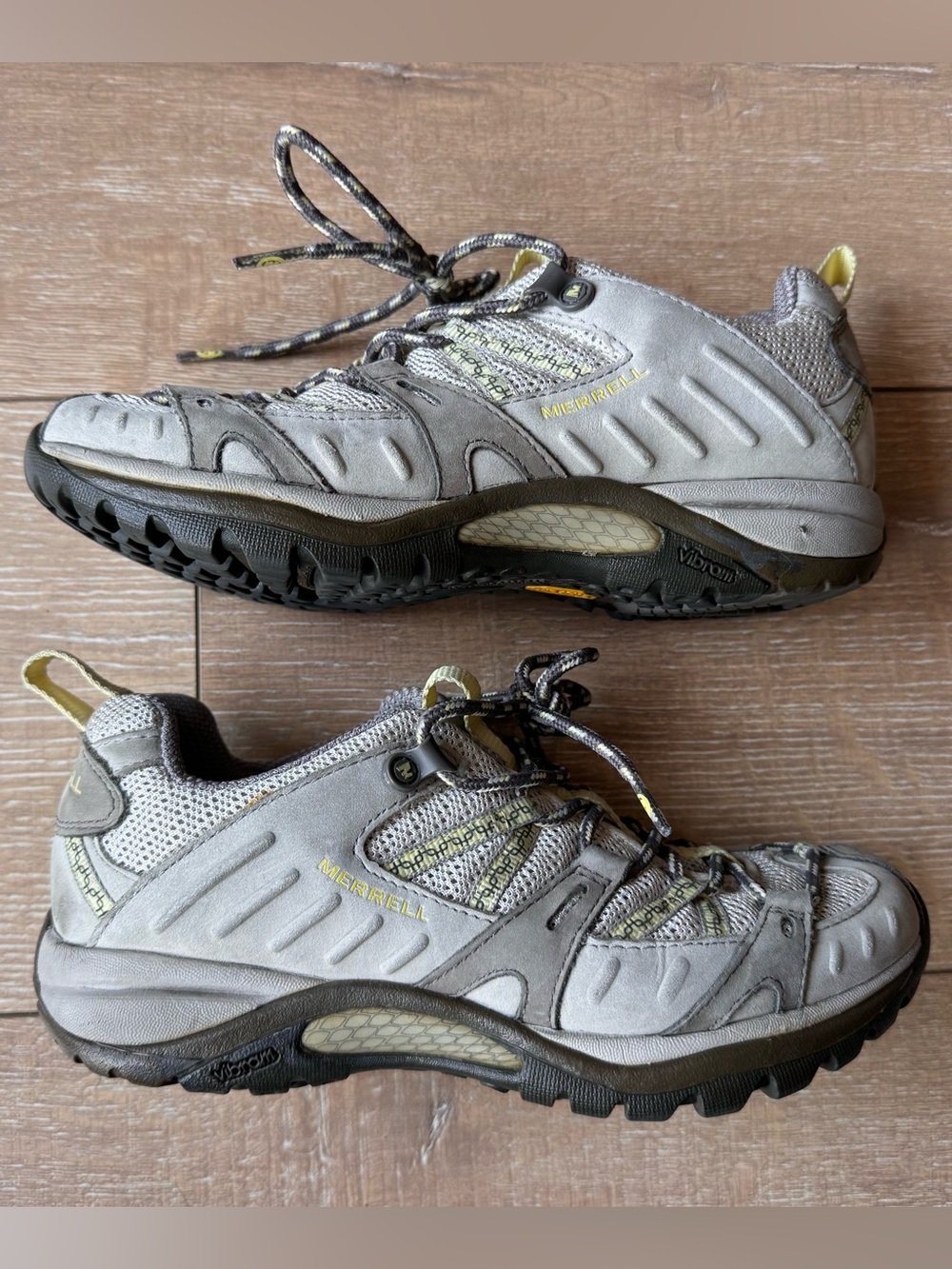 Merrell Light Gray and Yellow Trail Sneakers